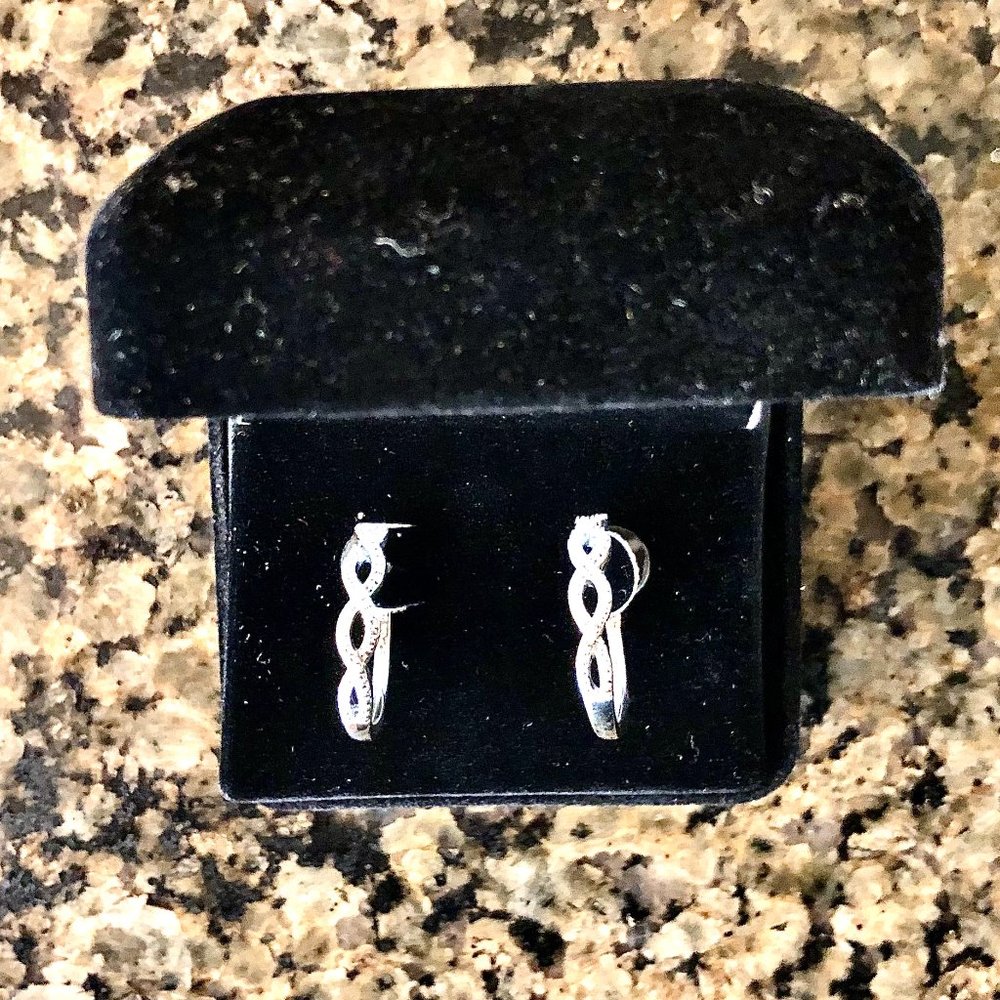 New! Sterling Silver Diamond Pave' Hoop Earrings